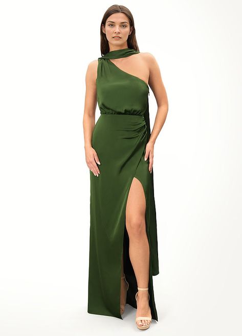 Olive Green Formal Dress, Atelier Dress, Asymmetrical Maxi Dress, Green Formal Dresses, Maternity Bridesmaid Dresses, Sage Dress, Military Ball Dresses, Sheath Skirt, Special Event Dresses