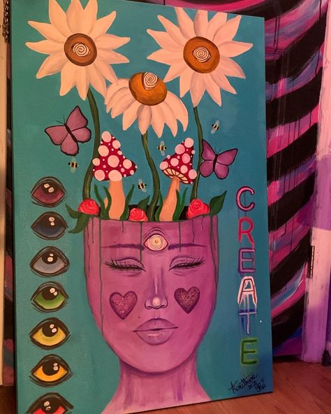 Spiritual Paintings Canvases, Spiritual Painting Ideas, Klimt Tattoo, Safety Harbor Florida, Modern Art Canvas Painting, Spiritual Paintings, Trippy Painting, Hippie Painting, Energy Art