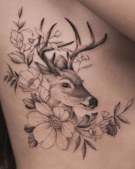 Deer Tattoo | Tattoo Ideas and Inspiration | Tritoan Hirsch Tattoo Frau, Antler Tattoos, Deer Tattoo Designs, Leo Zodiac Tattoos, Hirsch Tattoo, Cowgirl Tattoos, Cow Tattoo, Tier Tattoo, Cat Tattoo Small