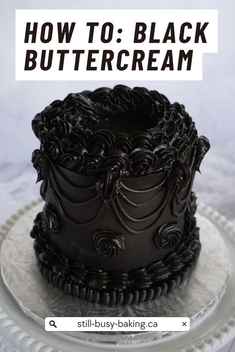 Gothic Birthday Cakes, Goth Cakes, Black Velvet Cakes, Black Buttercream, Lambeth Cake, Gothic Birthday, Gothic Cake, Black Frosting, Buttercream Piping