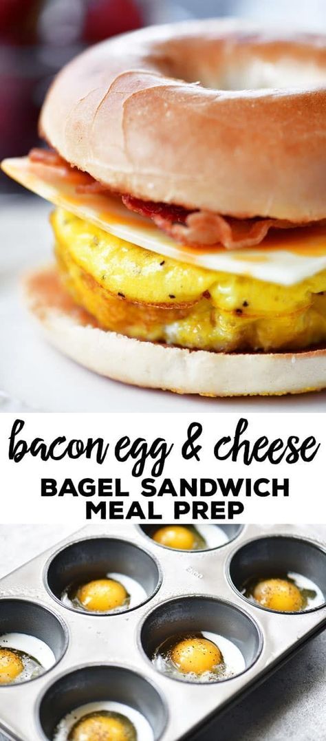 Sandwich Meal Prep, Cheese Bagel Sandwich, Breakfast For The Week, Bacon Egg Cheese, Bagel Breakfast Sandwich, Breakfast Sandwich Recipes, Breakfast Prep, Breakfast Bagel, Bacon Egg And Cheese