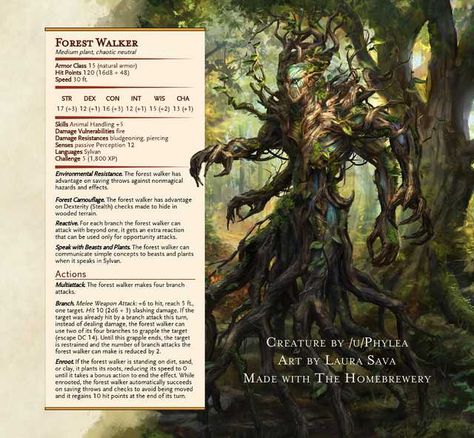 Forest Walker - A multi-armed plant creature (CR 5) - Imgur Plant Monsters, Dnd Druid, Dnd Stats, Plant Monster, Creaturi Mitice, Dnd Races, Dungeons And Dragons 5e, Dnd Dragons, Dnd 5e Homebrew