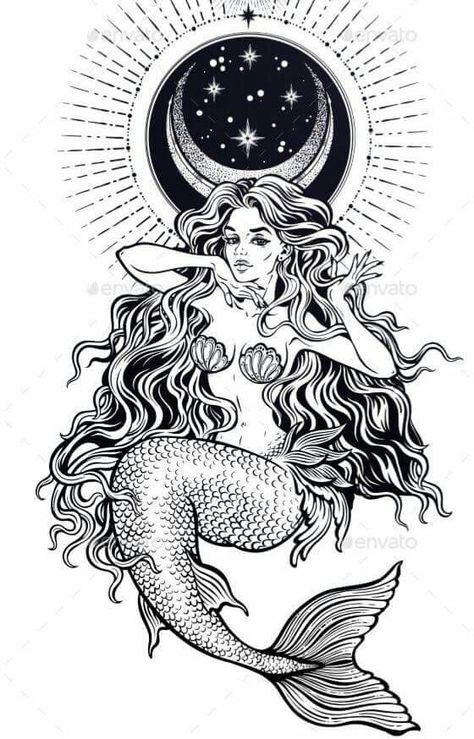 Can someone please tell me the artist so I can credit him or her? Pin Up Mermaid Tattoo, Mermaid Pinup Tattoo, Evil Mermaid Tattoo, Fairytale Hair, Tattoo Mermaid, Siren Tattoo, Mermaid Tattoo Designs, Trendy Tattoo, Mermaid Tattoo