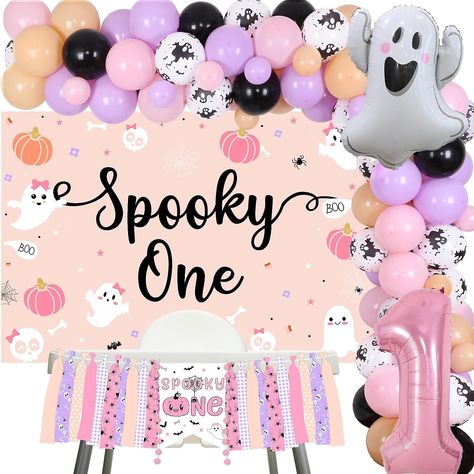 Pastel Halloween 1st Birthday, 1st Birthday Party Ideas Halloween, Halloween Birthday One Year Old, First Boo Day Party Girl, First Birthday Girl Themes October, First Birthday Girl Halloween Theme, A Spooky One Birthday Girl, Halloween Theme First Birthday Party, October 1st Birthday Girl