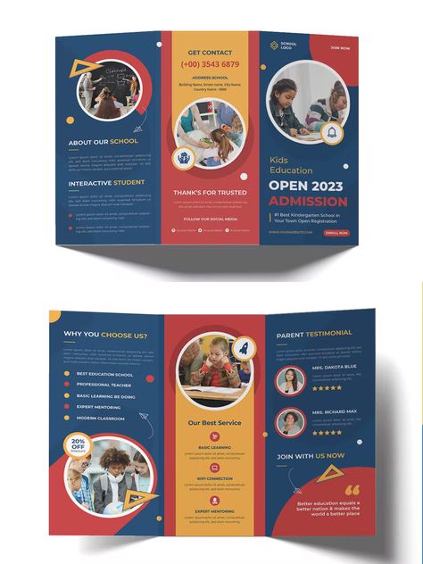 School Brochure Design Ideas, School Brochure Design Creative, Booklet Design Inspiration, Brochure Design For School, Trifold Brochure Design Creative, Cute Brochure, Brochure For School, Education Brochure Design, Brochure Education