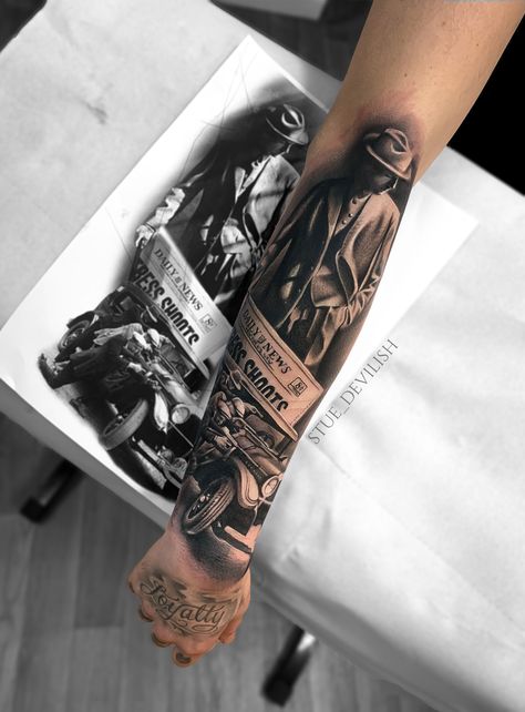 My Last sleeve project Mafia Vintage photography tattoo / #tattoos #tattoo #ink #mafia #gangster #inkart #tattoodesigns #realistic #realistictattoo #stue524 #stuedevilish #aachen #tattoaachen #vintage #style #mafiatattoo Kray Twins Tattoo, Mobster Tattoo Gangsters, Godfather Tattoos, Mafia Tattoo Gangsters, Mafia Tattoo Ideas, Mafia Tattoo Design, Gangster Tattoos Mafia, Maffia Tattoo, Tattoo Gangster