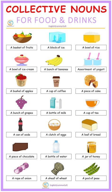 Collective Nouns for Food and Drink | Collective Nouns for Vegetables Collective Nouns Pictures, Collective Nouns Activities, List Of Nouns, Nouns For Kids, Collective Nouns Worksheet, Congratulations Wishes, Number Worksheet, Materi Bahasa Inggris, Cvc Worksheets