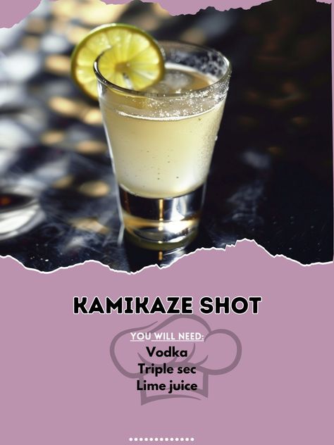 🎉 Get the party started with a Kamikaze Shot! 🎉✨ #KamikazeShot #PartyVibes Kamikaze Shot Ingredients: Vodka (1 oz) Triple sec (1/2 oz) Lime juice (1/2 oz) Instructions: Combine vodka, triple sec, and lime juice in a shaker with ice. Shake well and strain into a shot glass. 🎉 Bold and zesty, a classic party favorite! 🍹✨ #RecipeInspire #CocktailShots Triple Sec Drinks, Kamikaze Shot, Vintage Drinks, Cocktail Party Food, Cocktail Shots, Jello Shot Recipes, Jello Shot, Yummy Alcoholic Drinks, Classic Party