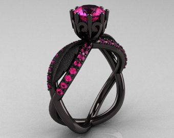 Art Masters Jewelry, Goth Culture, Floral Engagement Ring, Black Gold Jewelry, Dark Wedding, Sapphire Solitaire, Black Ring, Black Sapphire, Shiny Things