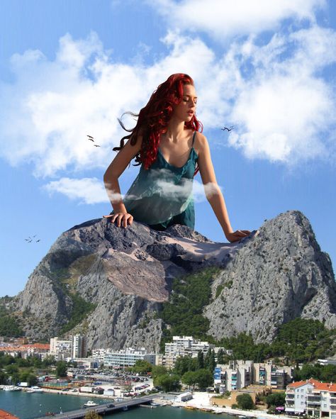 Contestants From A Photoshop Challenge Put Exaggerated Objects In Cities (55 Pics) Photoshop Challenge, Giant Woman, Giant People, Forced Perspective, Company Design, Beyonce Style, The Torch, Wedding Speech, Looking For A Job