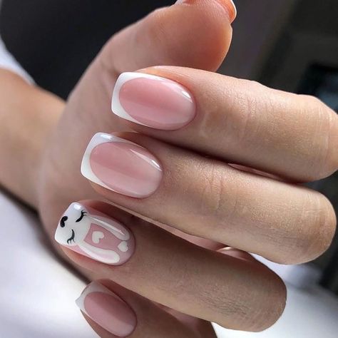 Short French Nails, White French Nails, Long Gel Nails, Bunny Nails, Easter Nails, Stick On Nails, Gel Nail Designs, Heart Nails, Dream Nails