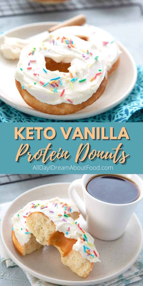 With 12g of protein, these delicious protein donuts make a fabulous keto snack. Tender and sweet, these baked vanilla donuts are easy to make and fun to eat! Protein Donuts Recipe, Donut Calories, Keto Donuts, Protein Donuts, Keto Protein, Postre Keto, A Beautiful Morning, Keto Baking, Low Carb Low Sugar