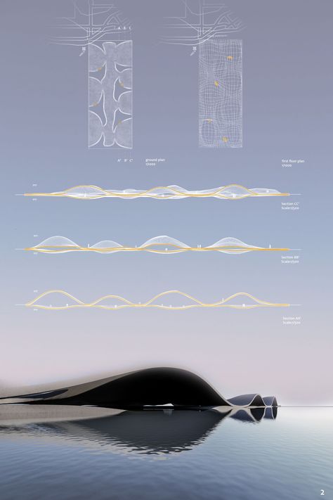 UNI | Project Sound Architecture Concept, Waves Architecture Concept, Wave Inspired Architecture, Ocean Architecture Concept, Wave Concept Architecture, Water Architecture Design, Wave Architecture, Biomimicry Architecture, Conceptual Model Architecture