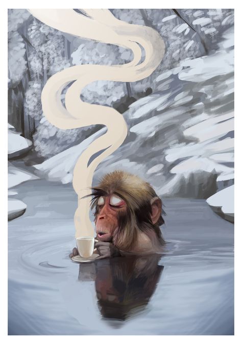 ArtStation - Monkey Coffee, Alberto Costa Animal Book Illustration, Cute Monkey Drawing, Digital Art Animals, Animal Character Design, Monkey Character, Monkey Painting, Coffee Illustrations, Monkey Coffee, Monkey Drawing