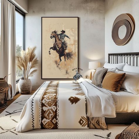 Bronc Riding, Gift For Him, Cowboy Wall Art, Texas Gift, Rodeo Art, Saddle Bronc, Boho Wall Art, Illustration Print, Horse Decor, Bucking Horses Bedroom Ideas, Western Mountain Home Decor, Western Chic Decor Ranch, Teenage Western Bedroom, Masculine Western Bedroom, Western Master Bedrooms Decor, Cowboy Theme Bedroom, Luxury Western Decor, Boho Ranch Style Decor