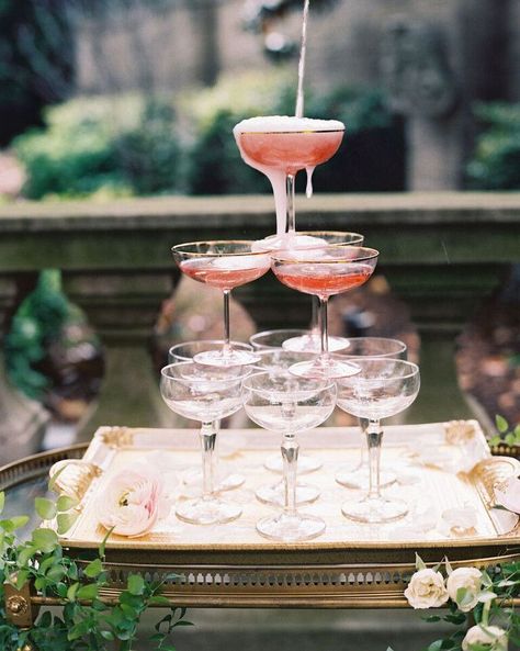 21 Champagne Towers to Copy for Your Own Wedding Reception #ChampagneTower #WeddingInspiration #WeddingReception #WeddingIdeas | Martha Stewart Weddings Rose Tower, Champagne Tower Wedding, Best Champagne, Martha Weddings, Sparkling Rose, Champagne Tower, Champagne Party, Rose Champagne, Wedding Inside