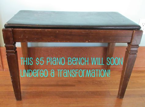 Piano Bench Before Piano Bench Ideas, Piano Bench Makeover, Piano Bench Makeover Ideas, Piano Bench Repurpose, Upholstered Piano Bench, Refinished Piano Bench, Refinish Piano, Bench Made From Old Piano, Music Storage