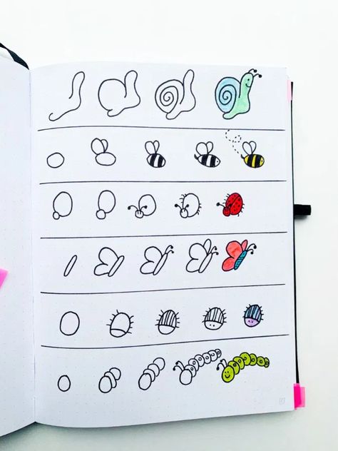 Cute Doodles to Draw | Step by Step Drawing | Lightly Sketched Easy Spring Doodles, Spring Doodles Simple, Insect Doodles, Spring Bullet Journal, Spring Doodles, Doodle Art For Beginners, Planner Doodles, Bujo Doodles, Arte Doodle