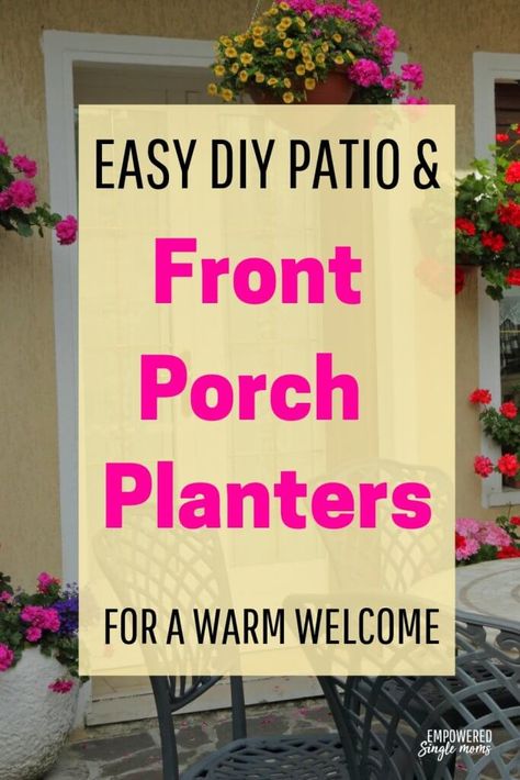 Decorate with these outdoor and front porch DIY ideas. Use the easiest flowers to keep alive all summer. Get ideas for both rustic and elegant planters. Ceramic planters for your front porch table and tall planters for your front door. You will find them all here. #frontporch, Porch Diy Ideas, Easy Diy Front Porch, Front Porch Table, Front Porch Planter Ideas, Front Porch Diy, Tall Planters Front Door, Porch Planter Ideas, Planters Ceramic, Front Porch Flower Pots