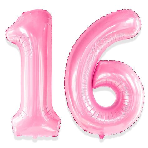 PRICES MAY VARY. 🎈16 BALLOONS NUMBER PACK: 2pcs pink 32 inch Helium balloons pack with Number 1 and 6. The number birthday balloons are suitable for most of your birthday party, celebrations, and themed party. 🎈 NON-TOXIC & SAFE:EN71 certificated Pink happy 16th birthday balloons for girls, made of pure rubber latex,safe material. 🎈 WHAT TO FILL WITH: These number 16 balloon can be fill with air and helium. birthday balloons filled with AIR will stay full for up to 72 hours, while with HELIUM Pink 16 Balloons, 16 Balloons Number, 16th Birthday Balloons, Pink Birthday Balloons, Balloons Number, Balloon Numbers, 16th Birthday Decorations, 16 Balloons, Winter Birthday Parties