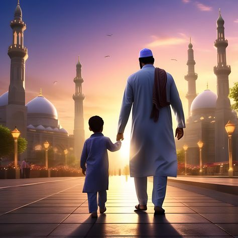 Muslim Man And His Son Going For Prayer Salat A Mosque#pikbest##Photo Mosque Photo, Pakistan Defence, About Father, Sunni Muslim, Education Logo Design, Gods Princess, Mosque Art, Heaven Art, Muslim Pictures