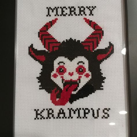 Krampus Cross Stitch Pattern, Creepy Christmas Cross Stitch, Krampus Cross Stitch, Merry Krampus, Kawaii Cross Stitch, Cross Stitch Pattern Christmas, Cross Stitch Modern, Cat Cross Stitches, Funny Cross Stitch