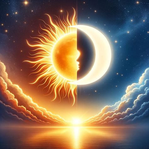 Sun And Moon Energy, Sun And Moon Dynamic, Sun And Moon Background, Twilight Photoshoot, Sun Vs Moon, Sun And Moon Together, Sun And Moon Art, Numerology Horoscope, Traditional Literature