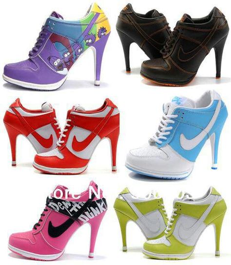 Nike heels, so cool! Bobbies Shoes, Nike High Heels, Nike Heels, High Heel Sneakers, Nike Shoes Cheap, Nike Free Shoes, Nike Shoes Outlet, Shoes High, Running Shoes Nike