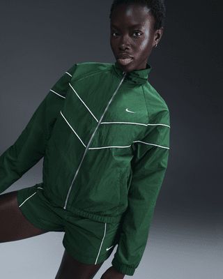 Nike Windrunner, Trim Jacket, Woven Jacket, Women Lifestyle, Suit Accessories, Rugby Shirt, Jacket Design, Green Jacket, Womens Activewear