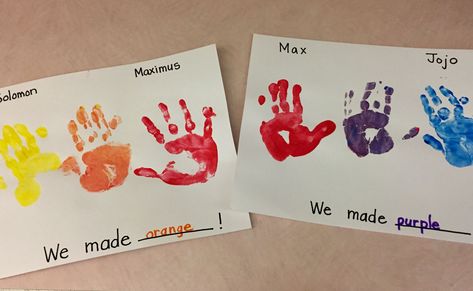 Diversity Science Activities Preschool, Friendship Color Mixing Preschool, Sharing Art Activities For Preschool, Friendship Color Mixing, Infant Friendship Activities, Handprint Color Mixing, Friendship Handprints Preschool, Family And Friends Theme Infants, Love And Friendship Activities For Preschool