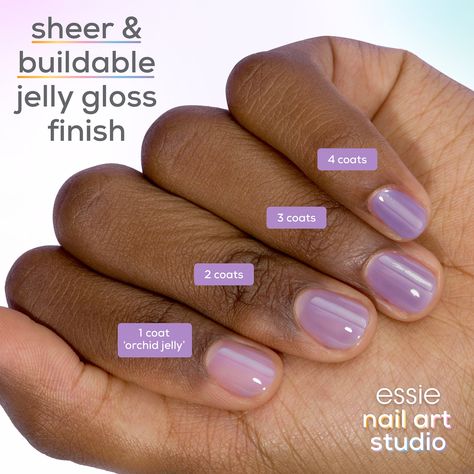 Express your creative side with essie’s Original Nail Art Studio Yellow Jelly Gloss. Boasting a sheer yet buildable texture, the jelly gloss coats your nails with a subtle glaze or high-impact coverage- your choice!Perfect for layering, pairing or topping any essie colour, the formula makes achieving the on-trend jelly nail look a breeze. Available in nine juicy shades, from pastel neutrals to vibrant hues, the high-performance gel formula offers a salon-worthy finish thanks to the brand's exclu Jelly Gloss, Sheer Nail Polish, Jelly Nail Polish, Peach Jelly, Essie Colors, Sheer Nails, Jelly Nail, Nail Art Studio, Nice Nails