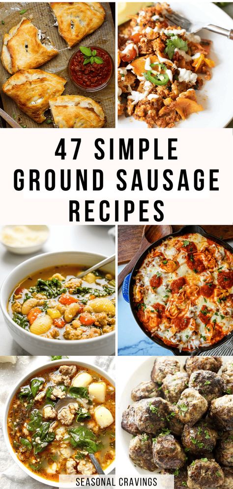 Looking for some delicious and easy dinner recipes? These ground sausage recipes are easy to make, tasty, and packed with flavor in every bite! Ground Sausage Skillet Recipes, Ideas For Sausage Dinners, Healthy Dinner Recipes With Ground Sausage, Recipes Using Country Sausage, Ground Mild Sausage Recipes Dinners, Jimmy Dean Ground Sausage Recipes, Easy Meals With Ground Sausage, Things To Make With Ground Sausage, Ground Sausage Recipes For Dinner Healthy