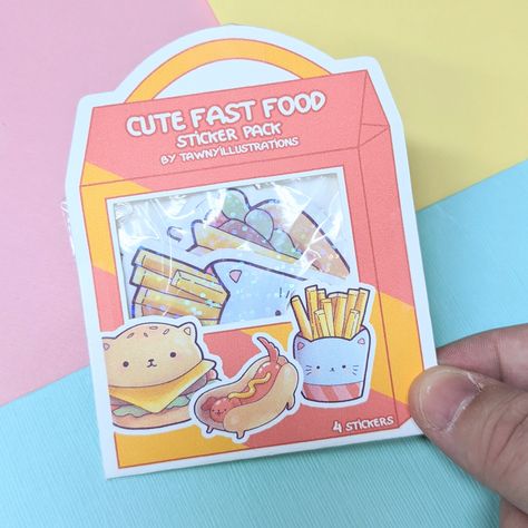 Enjoy this holographic sticker pack, with a cute fast food theme! All of our stickers are roughly 2" x 2" or smaller This fast food themed sticker is perfect for journals, phones, sketch/craft booking and more. The stickers are long lasting, waterproof and high quality.  All stickers will be shipped out within 1 - 3 days, and come from Canada so may take 1 - 2 weeks to arrive. All stickers are shipped in a protective plastic bag and cardboard packaging.  If you have any questions do not hesitate Cute Snacks, Food Stickers, Cardboard Packaging, Fun Crochet Projects, Creative Packaging Design, Creative Packaging, Cute Little Drawings, Food Themes, Cool Stickers