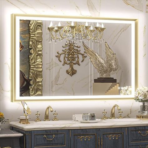 Save up to $40 Frontlit & Backlit Antifog Dimmable White/Warm/Natural Wall Mounted(Horizontal/Vertical) Variable Sizes Black or Gold Frame Bathroom Mirror With Lights, Gold Bathroom Accessories, Waterproof Led Lights, Light Fixtures Bathroom Vanity, Led Bathroom Mirror, Lighted Vanity Mirror, Bathroom Mirror Lights, Metal Frame Mirror, Waterproof Wall