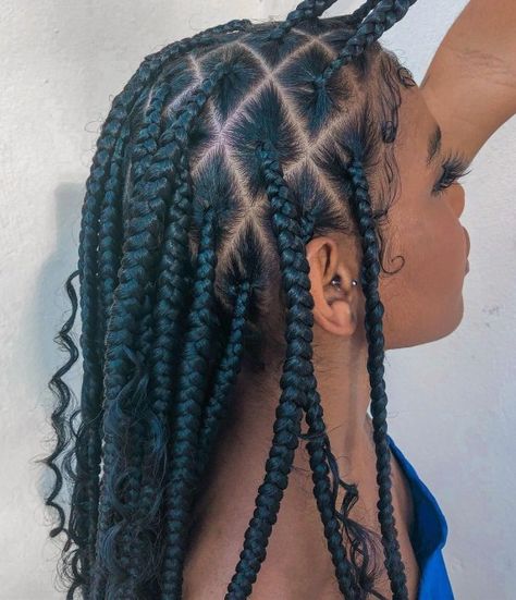 Diamond Parting for Long Knotless Braids Natural Hair Box Braids, Braids Hairstyles Pictures, Short Braids, Oval Face Shapes, Braids With Curls, Oval Face, 4c Hair, Knotless Braids, Cornrow Hairstyles