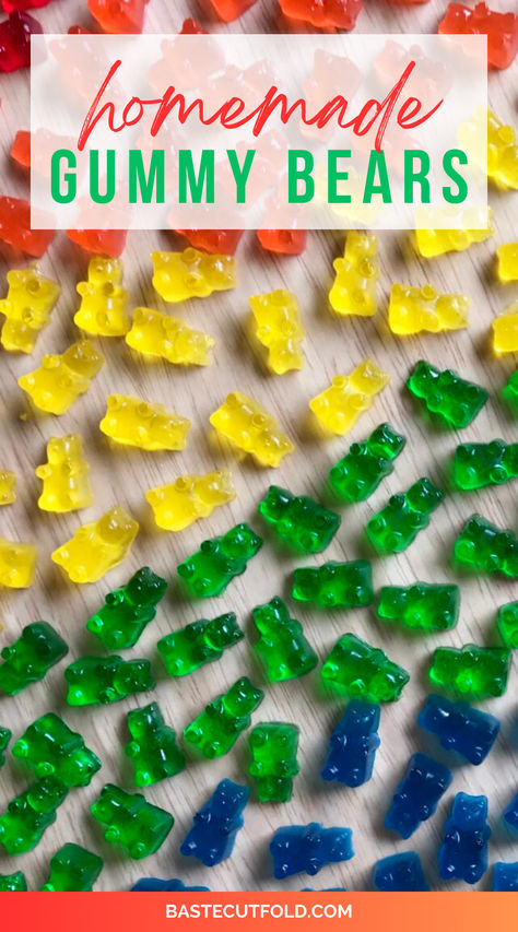 An easy recipe for homemade rainbow gummy bears, made with Jello. Making Gummy Bears, Homemade Gummy Bears, Gummies Recipe, Bear Recipes, Unflavored Gelatin, Jello Recipes, Super Easy Recipes, Gummy Bear, Gummy Bears