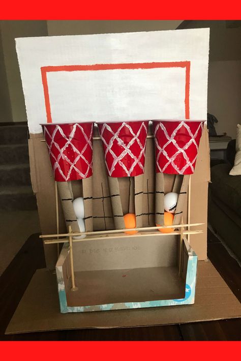 A step-by-step guide to making this cardboard arcade game from home Cardboard Games Diy, Cardboard Arcade, Cardboard Games, Arcade Games Diy, Diy Carnival Games, Diy Basketball, Diy Arcade, Basketball Arcade Games, Handmade Games