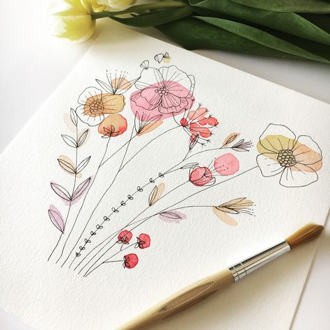 Line Art Flowers, Learn Watercolor Painting, Watercolor Blog, Seni 2d, Learn Watercolor, Drawing Flowers, Loose Watercolor, Seni Cat Air, Watercolor Flower Art