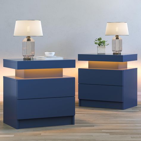 PRICES MAY VARY. Modern Design: The simple and concise design of the nightstand goes well with various styles of furniture, making your home look more fashionable and beautiful. Sturdy Structure: The nightstand is made of high-quality MDF and has a strong bearing capacity, which can ensure the safety and stability of the product. Large Storage Space: The nightstand has 2 spacious drawers, providing ample space for storing various daily necessities, such as clothes, books, magazines, etc. For Bed Camp Room, Led Lights Modern, Led Bedside Table, Drawers For Bedroom, Black Bedside, Tables For Living Room, Black Nightstand, Black Bedside Table, Nightstand Set Of 2