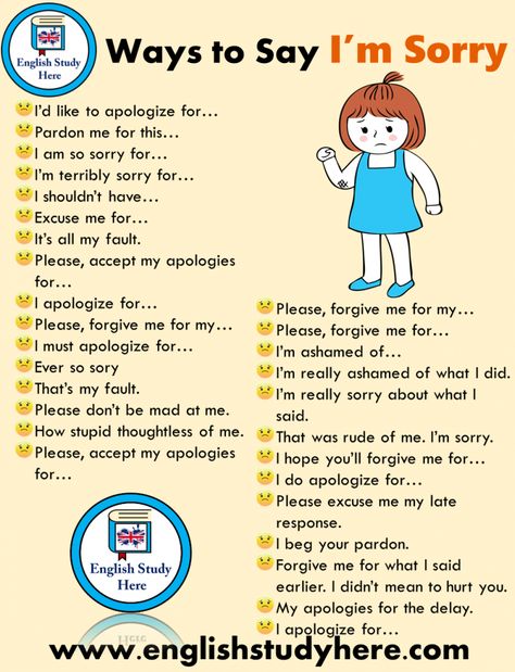 29 Ways to Say I’m Sorry in English - English Study Here Sorry Synonyms, Tatabahasa Inggeris, Materi Bahasa Inggris, English Learning Spoken, Conversational English, English Verbs, Learn English Grammar, Good Vocabulary Words, Good Vocabulary