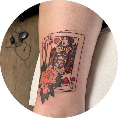 Heart Tattoo Ideas, Queen Of Hearts Tattoo, Hearts Tattoo, Hearts Card, Card Tattoo, Ink Ideas, Queen Of Hearts, Heart Tattoo, Car Design