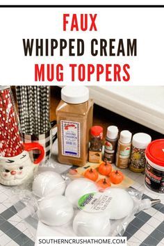 Fake Whipped Cream Mug Topper Diy Christmas, How To Make Mug Toppers Diy, Whipped Cream Tumbler Topper, How To Make Faux Whipped Cream Mug Topper, Diy Faux Hot Cocoa Mugs, Fake Bake Mug Toppers, Fake Coffee Mug Topper, Faux Whip Cream Mug Topper, Whipped Cream Toppers For Mugs