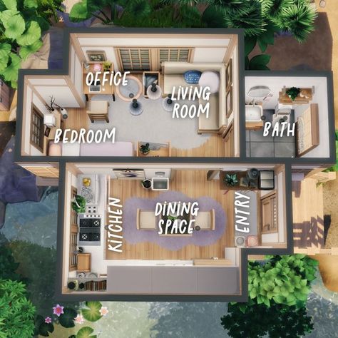 Sims 4 Floor Plan, Sims 4 Floor, Mt Komorebi, Two Bedroom Tiny House, Sims 4 House Ideas, Sims 4 Houses Layout, Sims 4 Challenges, Sims 4 Speed Build, Sims 4 Bedroom