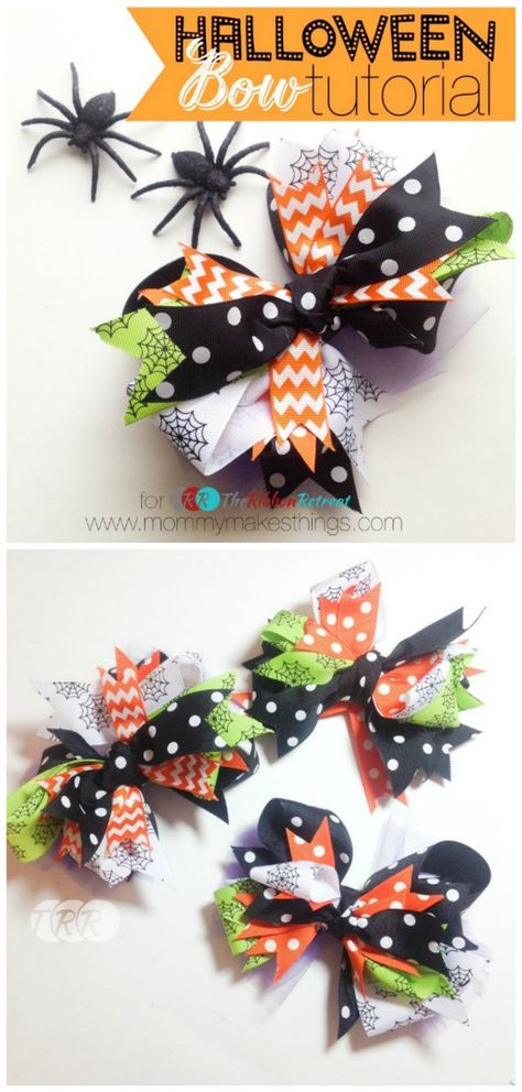 Stacked Halloween Bow - The Ribbon Retreat Blog Halloween Hair Bows, Hair Bow Tutorial, Bows Diy Ribbon, Halloween Bows, Diy Bows, Halloween Ribbon, Holiday Bows, Bow Headband Hairstyles, Christmas Hair