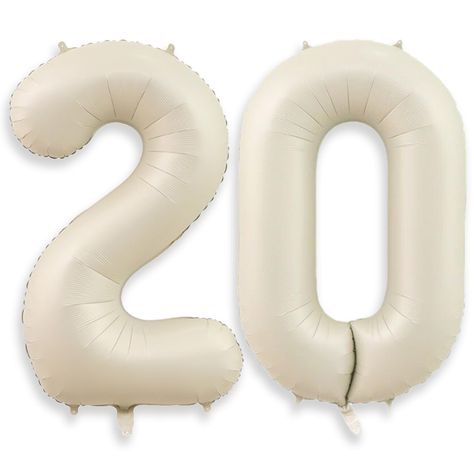 PRICES MAY VARY. 🤍【Number 20 Balloon 】This 40-inch cream balloons number is a great choice for your 20th birthday celebrations. It's huge in size , with beautiful color and sturdy foil balloons. Bringing you a happier and unforgettable birthday party! 🤍【High Quality Material】We use durable aluminum film material to ensure the quality and stability of this large cream number balloon for ensure normal use of the entire party. After the party is over, you can deflate it with a straw and save it f 20 Birthday Balloons, 20th Birthday Party Decorations, Cream Balloons, Balloons Number, Balloon Numbers, Dream Birthday, 20 Birthday, 20th Birthday Party, Roaring 20