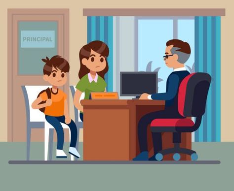 School Director Teacher Meeting, Mom Son, School Education, Premium Vector, Education