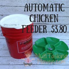 How to Make an Automatic Chicken Feeder for Less Than $4 - A great alternative to an expensive automatic feeder, a recycled bucket and dollar store tray gets the job done. Total cost of materials $3.80 and about 30 minutes can offer a thrifty solution for an automatic feeder. Chicken Feeder Diy, Hen Coop, Chicken Roost, Chicken Feeders, Farm Chicken, Coop Design, Chicken Feeder, Chicken Coop Designs, City Farm