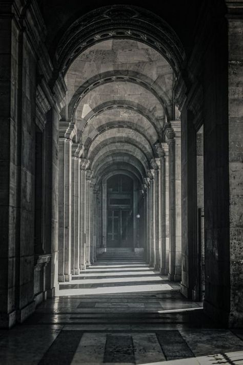 Dark Temple Aesthetic, Arched Hallway, Dark Temple, Gothic Temple, Temple Of Time, Temple Aesthetic, Segovia Amil, Castle Aesthetic, Hogwarts Aesthetic