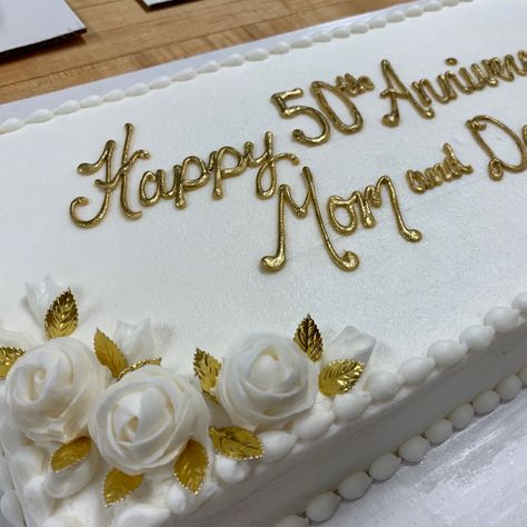 Sheet Cake 50th Anniversary, Anniversary Sheet Cake Designs, 50th Anniversary Sheet Cake Ideas, 50th Wedding Anniversary Sheet Cakes, 50th Anniversary Cake Ideas Simple, White And Gold Sheet Cake, 50 Year Anniversary Cake, 50th Anniversary Sheet Cakes, Wedding Anniversary Sheet Cake