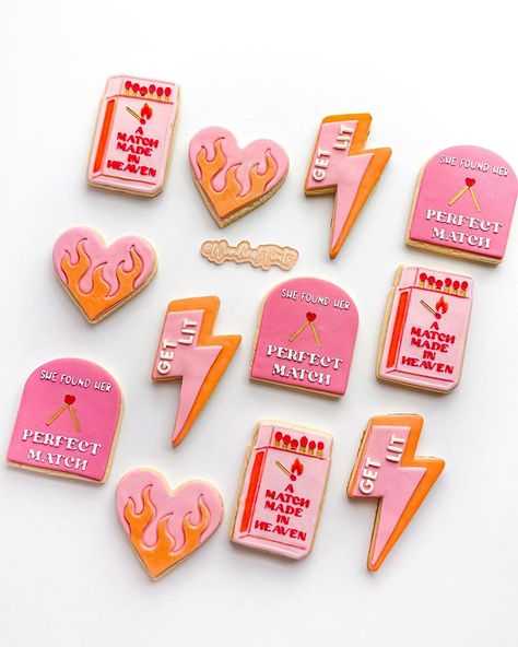 Wondrous Treats | 🔥A Match Made in Heaven 🔥 Bachelorette Planner: @westcoastbach #matchmadeinheaven#cookies#bachelorette#bachelorette… | Instagram She Found Her Match Bachelorette, Perfect Match Bachelorette Theme, Match Made In Heaven Bachelorette, Perfect Match Bachelorette, Bach Themes, Bachelorette Party Cookies, Bachelorette Cookies, Bachelorette Themes, Food Appetizers